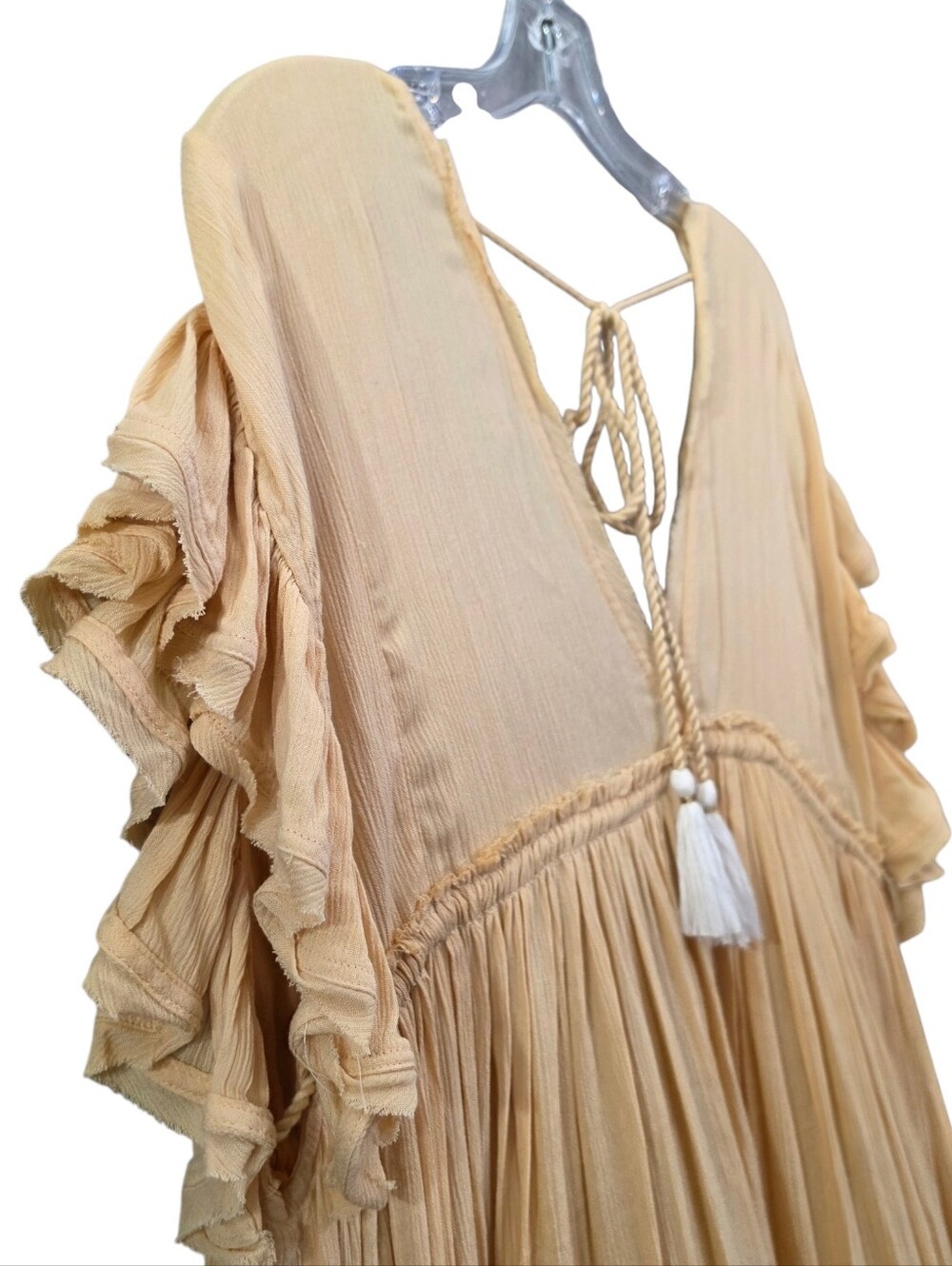 Nwot Free People Will Wait For You Golden Gauzy Flutter Sleeve Boho Midi Dress - Picture 10 of 16